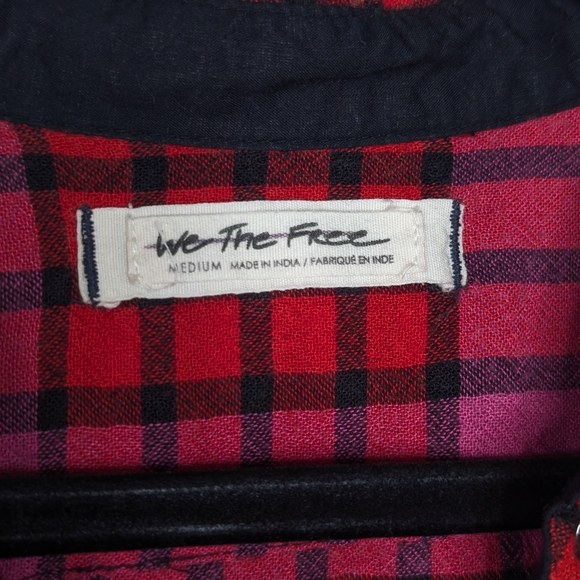 We The Free Pacific Dawn‎ Drawstring Button Down Wool Blend Plaid Top Red Pink M - Picture 6 of 8